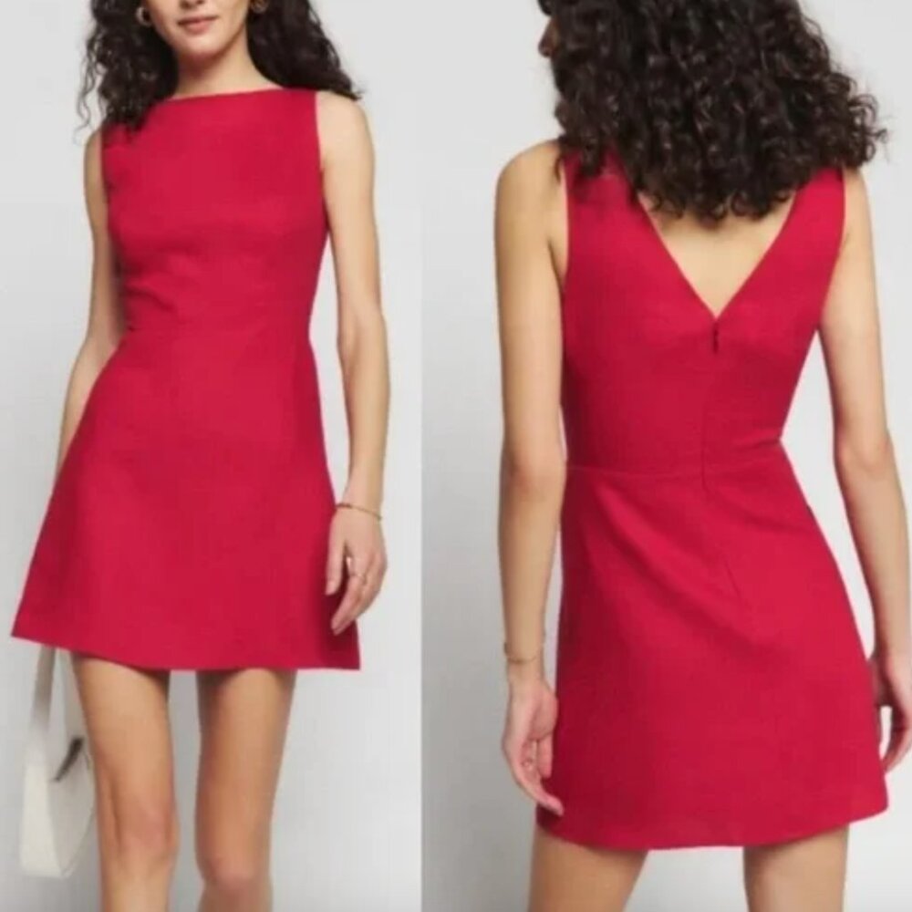 New With Tag Reformation Zenni Red Linen Mini Dress Size 8